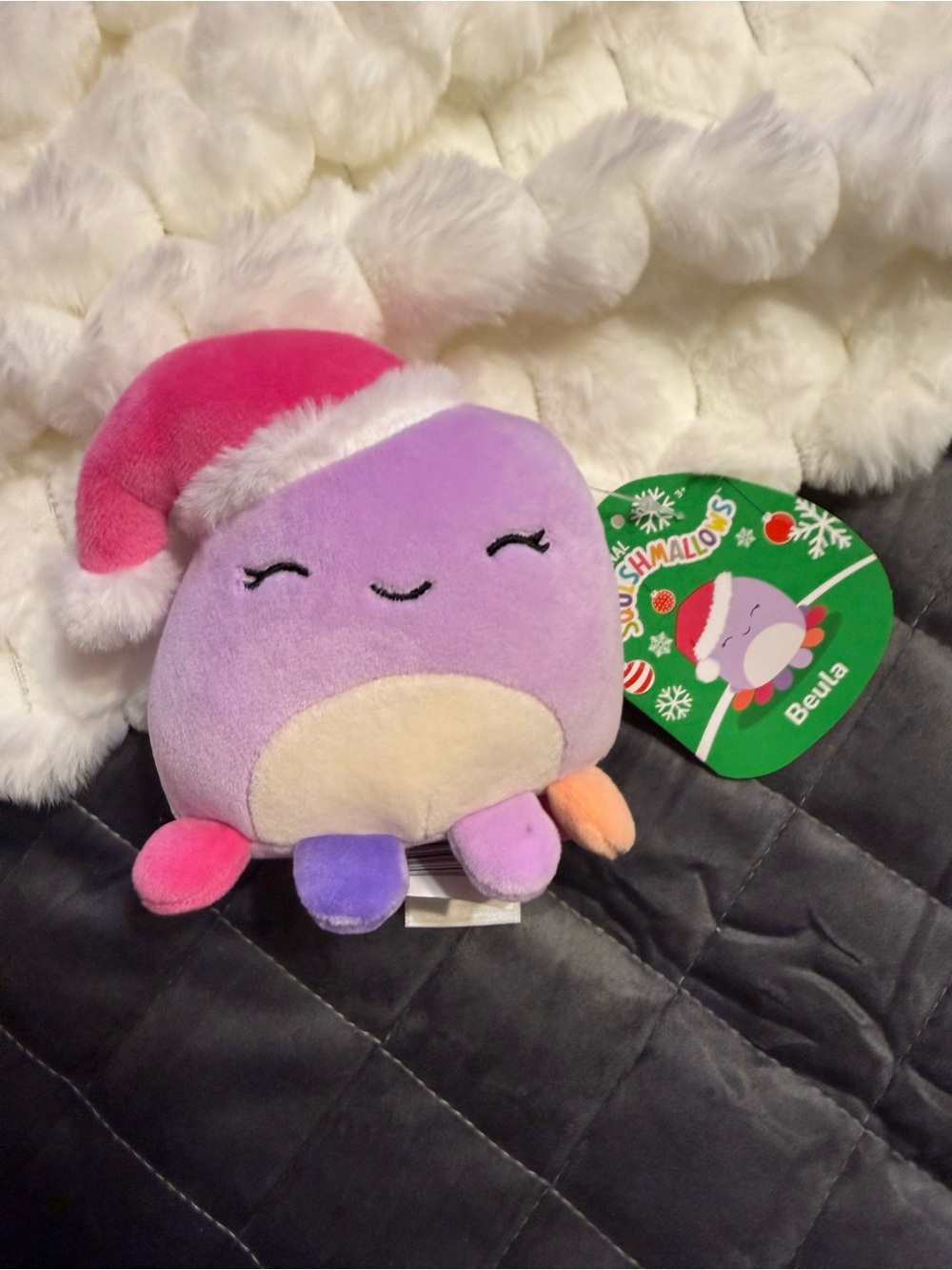 Squishmallows Beula Purple Plush with Pink Santa Hat and Multicolor Feet